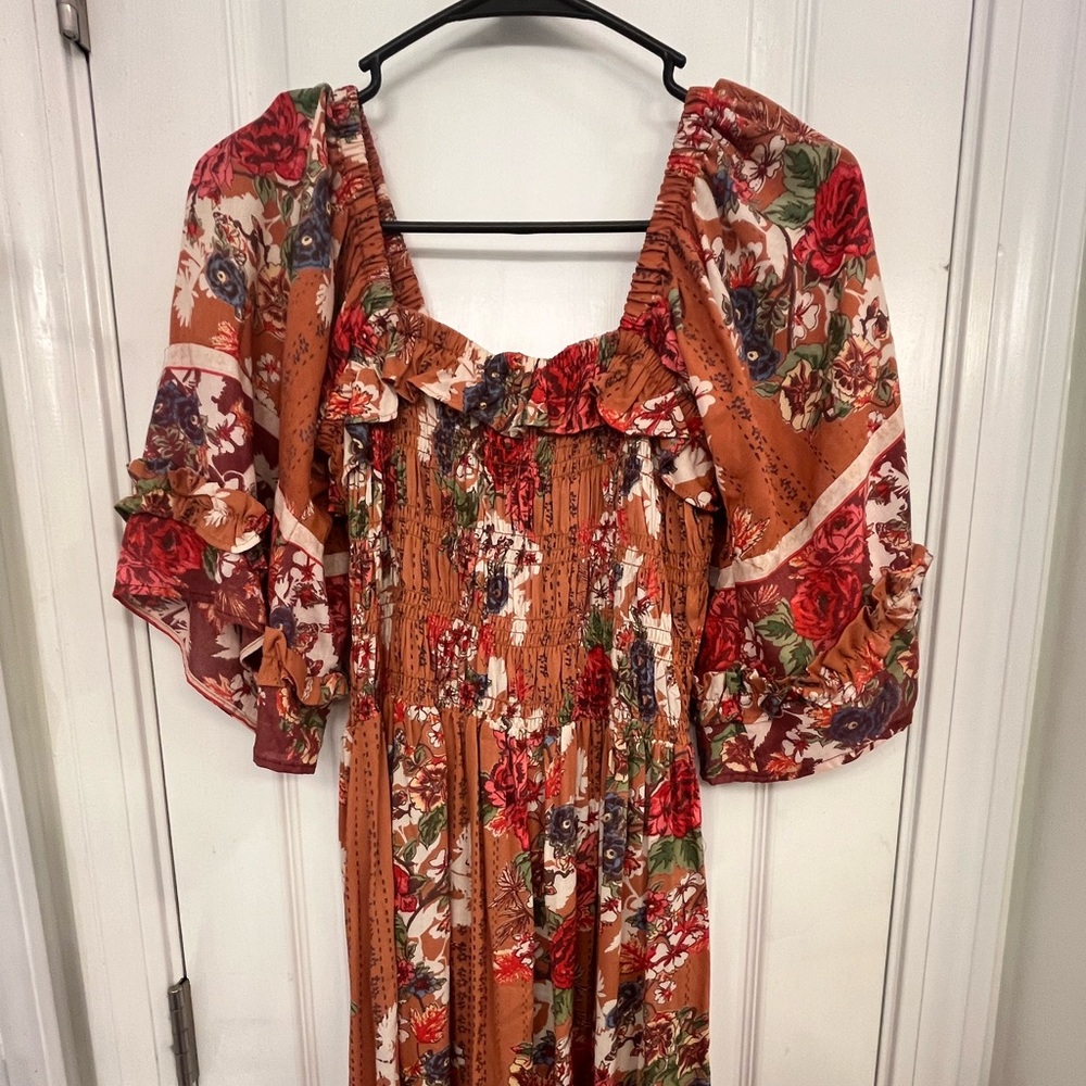 Angie dark orange/ red floral maxi dress